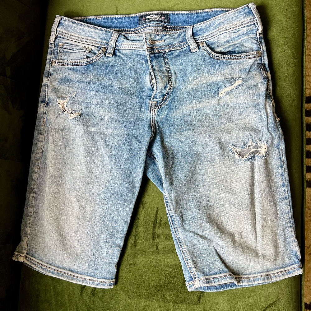 Silver Jeans - Light Blue Distressed Denim Shorts